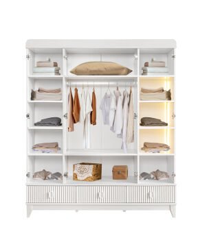 Vizyon 4 Kapılı Dolap / Beyaz / 4 Kapaklı Gardrop / Led Işıklı