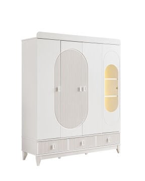 Vizyon 4 Kapılı Dolap / Beyaz / 4 Kapaklı Gardrop / Led Işıklı
