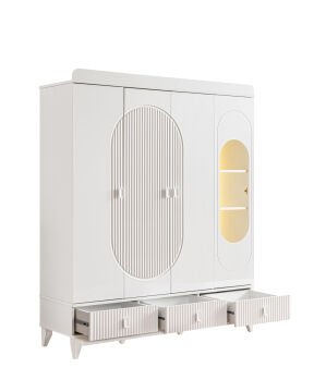 Vizyon 4 Kapılı Dolap / Beyaz / 4 Kapaklı Gardrop / Led Işıklı