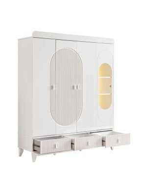Vizyon 4 Kapılı Dolap / Beyaz / 4 Kapaklı Gardrop / Led Işıklı
