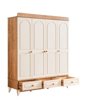 Deniz 4 Kapılı Dolap / Meşe-Krem / 4 Kapaklı Gardrop