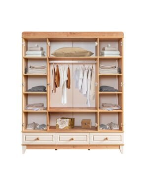 Deniz 4 Kapılı Dolap / Meşe-Krem / 4 Kapaklı Gardrop