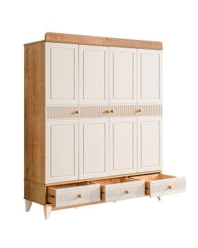 Bakü 4 Kapılı Dolap / Meşe-Krem / 4 Kapaklı Gardrop