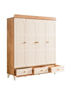 Tetri 4 Kapılı Dolap / Meşe-Krem / 4 Kapaklı Gardrop