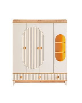Vizyon 4 Kapılı Dolap / Meşe-Krem / 4 Kapaklı Gardrop / Led Işıklı