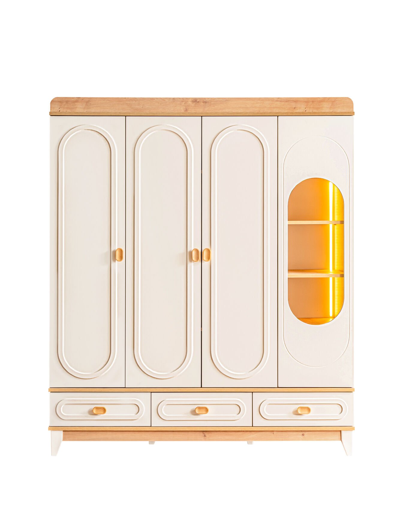 Soft 4 Kapılı Dolap / Meşe-Krem / 4 Kapaklı Gardrop / Led Işıklı
