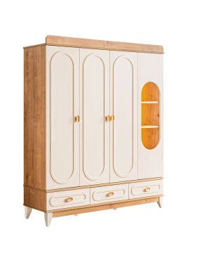 Soft 4 Kapılı Dolap / Meşe-Krem / 4 Kapaklı Gardrop / Led Işıklı