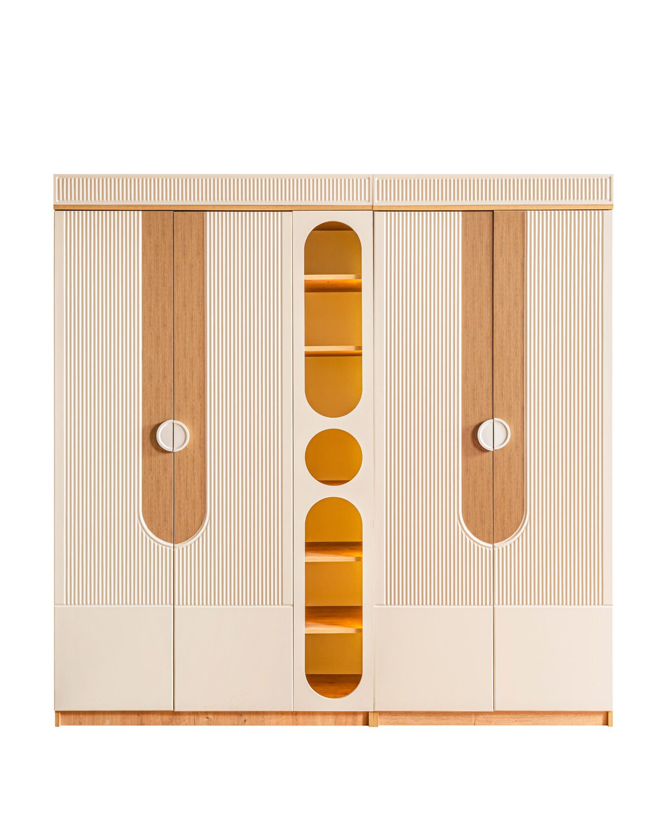 Vira 5 Kapılı Dolap / Meşe-Krem / 5 Kapaklı Gardrop / Led Işıklı