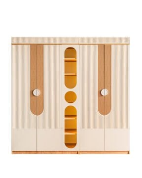 Vira 5 Kapılı Dolap / Meşe-Krem / 5 Kapaklı Gardrop / Led Işıklı