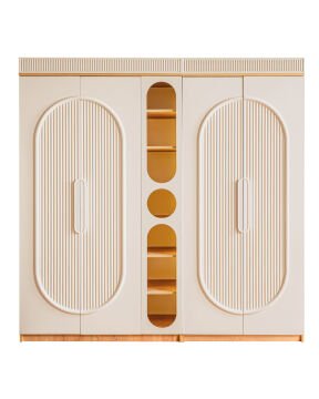 Tesla 5 Kapılı Dolap / Meşe-Krem / 5 Kapaklı Gardrop / Led Işıklı