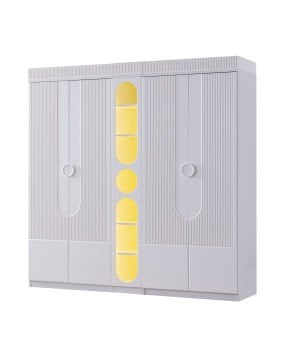 Vira 5 Kapılı Dolap / Beyaz / 5 Kapaklı Gardrop / Led Işıklı