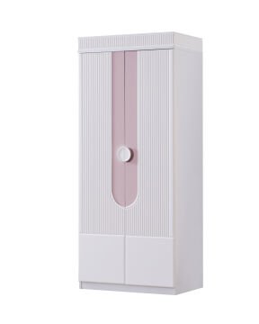 Vira 5 Kapılı Dolap / Beyaz-Pembe / 5 Kapaklı Gardrop / Led Işıklı