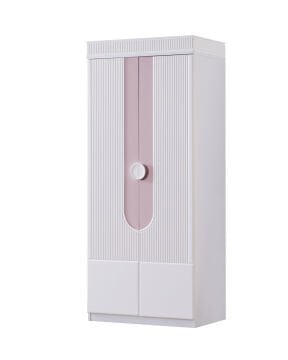 Vira 5 Kapılı Dolap / Beyaz-Pembe / 5 Kapaklı Gardrop / Led Işıklı