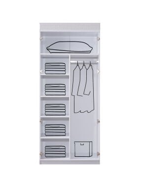 Vira 5 Kapılı Dolap / Beyaz-Pembe / 5 Kapaklı Gardrop / Led Işıklı
