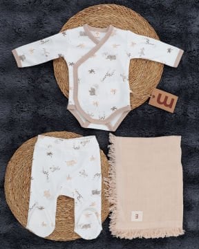 3'lü Hastane Çıkışı / Bady & Pantolon & Müslin Battaniye / %100 Pamuklu