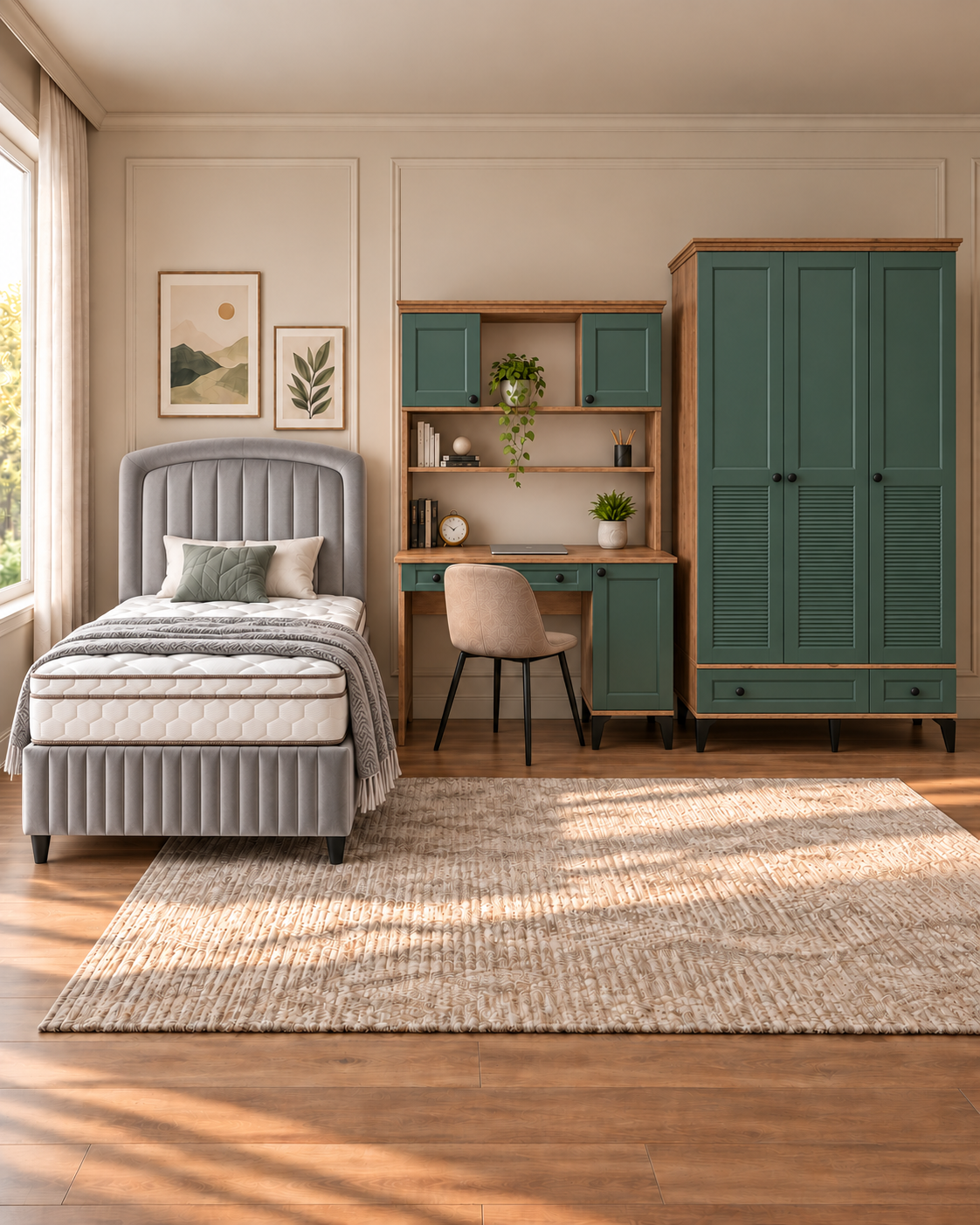 Panjur Genç Odası / Çocuk Odası / Komple MDF / Haki