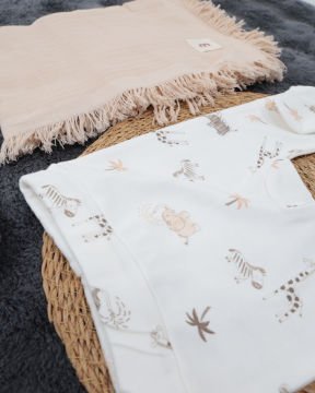 3'lü Hastane Çıkışı / Bady & Pantolon & Müslin Battaniye / %100 Pamuklu Beyaz-Bej - 3-6 Ay