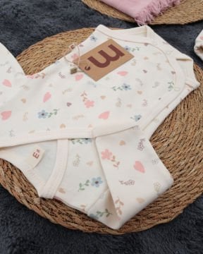 3'lü Hastane Çıkışı / Bady & Pantolon & Müslin Battaniye / %100 Pamuklu Ekru-Pembe - 3-6 Ay