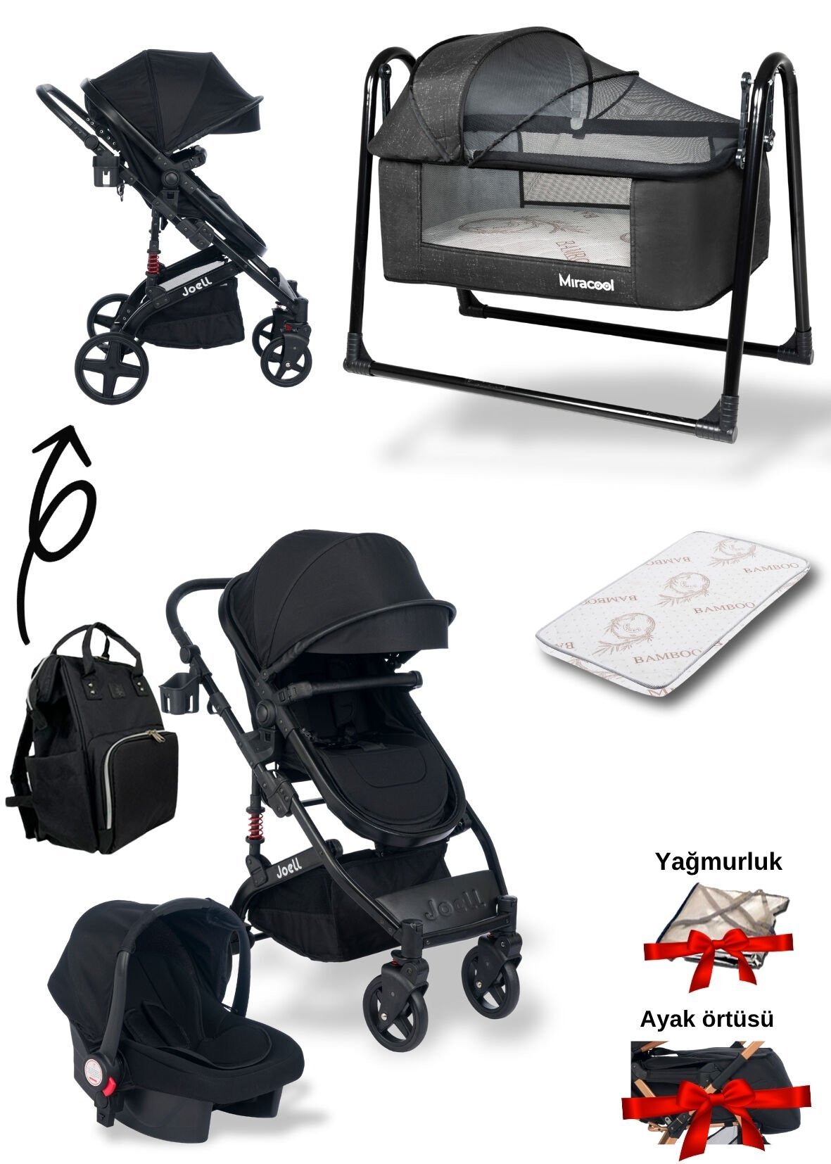 5'li Set / Joell Truva Travel Sistem Bebek Arabası / Puset / Loft Beşik / Yatak / Çanta