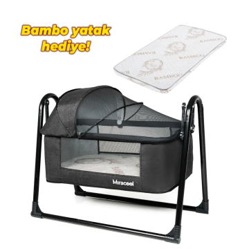 Loft Beşik Bambo Yatak Hediye Siyah