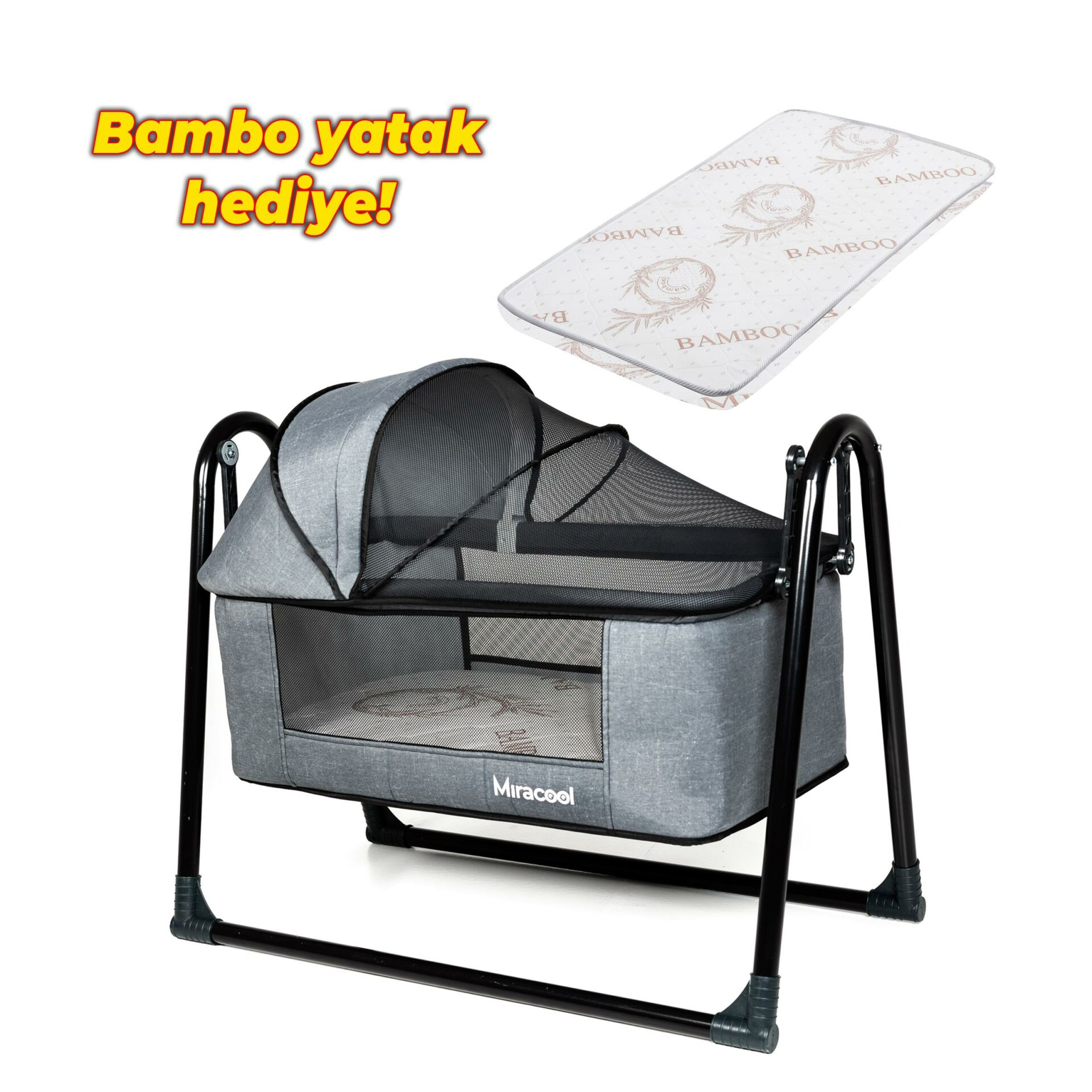Loft Beşik Bambo Yatak Hediye Gri
