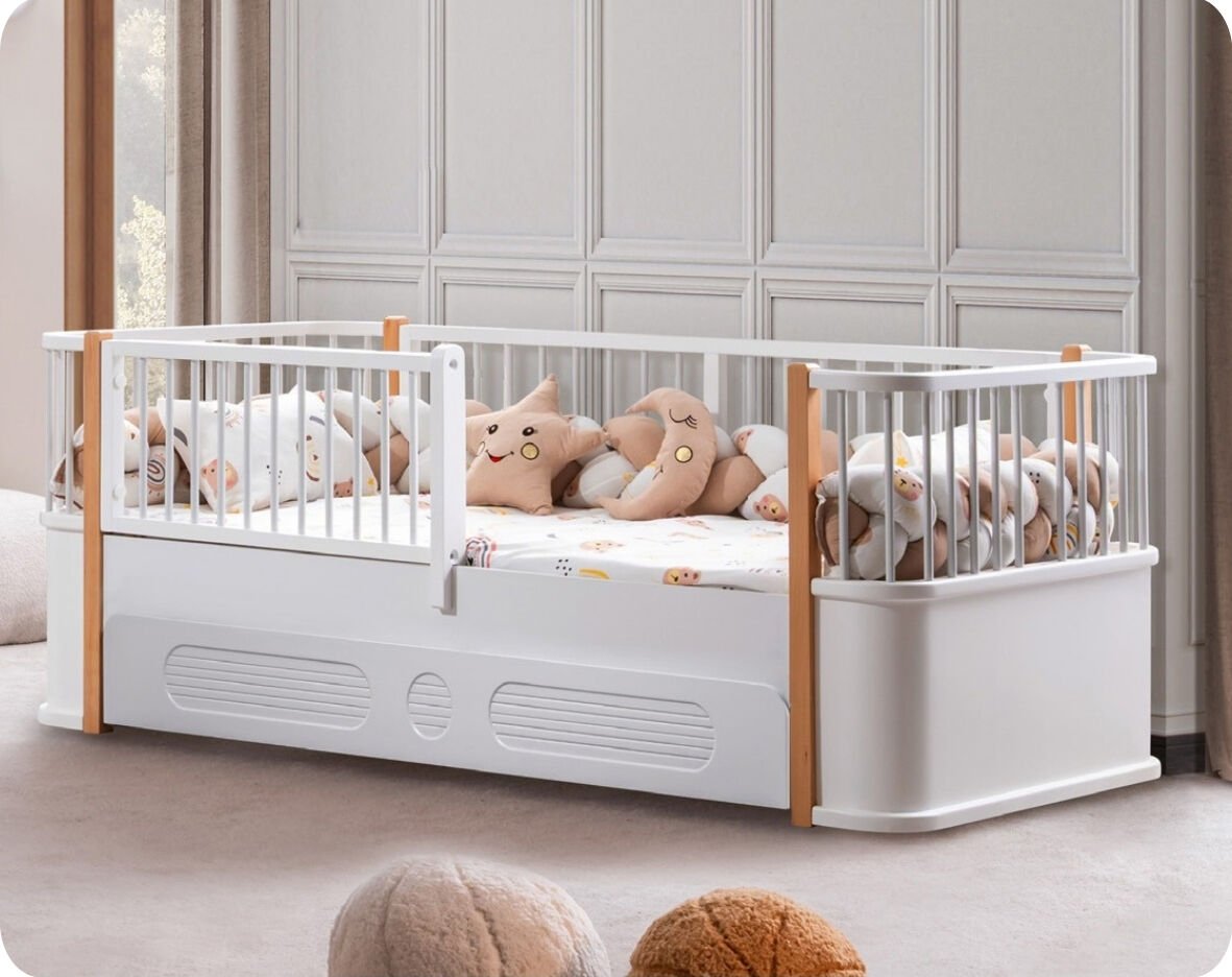 Antalya Yavrulu Karyola / Beyaz-Meşe