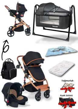 8'li Set / Joell Truva Travel Sistem Bebek Arabası / Puset / Loft Beşik / Yatak / Çanta / 3'lü Nevresim