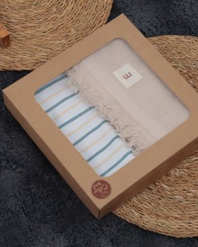 2’li Bebek Battaniye Seti – %100 Pamuk & Organik / Bej + Çizgili