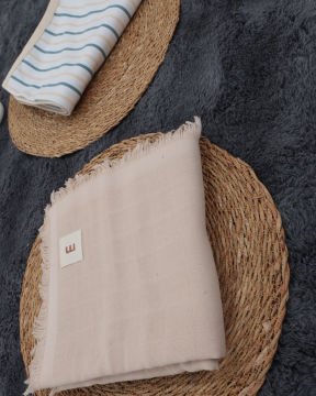 2’li Bebek Battaniye Seti – %100 Pamuk & Organik / Bej + Çizgili