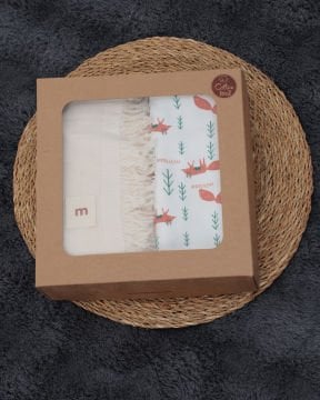 2’li Bebek Battaniye Seti – %100 Pamuk & Organik / Bej + Desen