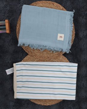 2’li Bebek Battaniye Seti – %100 Pamuk & Organik / Mavi