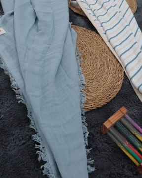 2’li Bebek Battaniye Seti – %100 Pamuk & Organik / Mavi