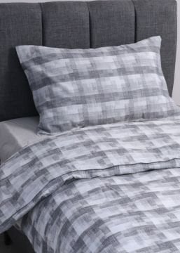 Tek Kişilik Nevresim Takımı Kareli / Nevresim + Lastikli Çarşaf + Yastık Kılıfı Gri