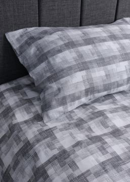 Tek Kişilik Nevresim Takımı Kareli / Nevresim + Lastikli Çarşaf + Yastık Kılıfı Gri