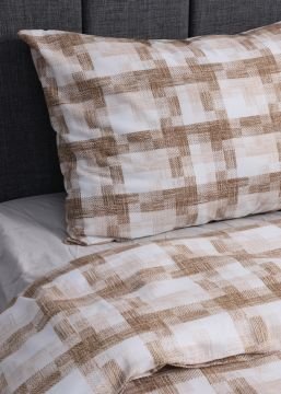 Tek Kişilik Nevresim Takımı Kareli / Nevresim + Lastikli Çarşaf + Yastık Kılıfı Kahve