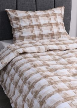 Tek Kişilik Nevresim Takımı Kareli / Nevresim + Lastikli Çarşaf + Yastık Kılıfı Kahve