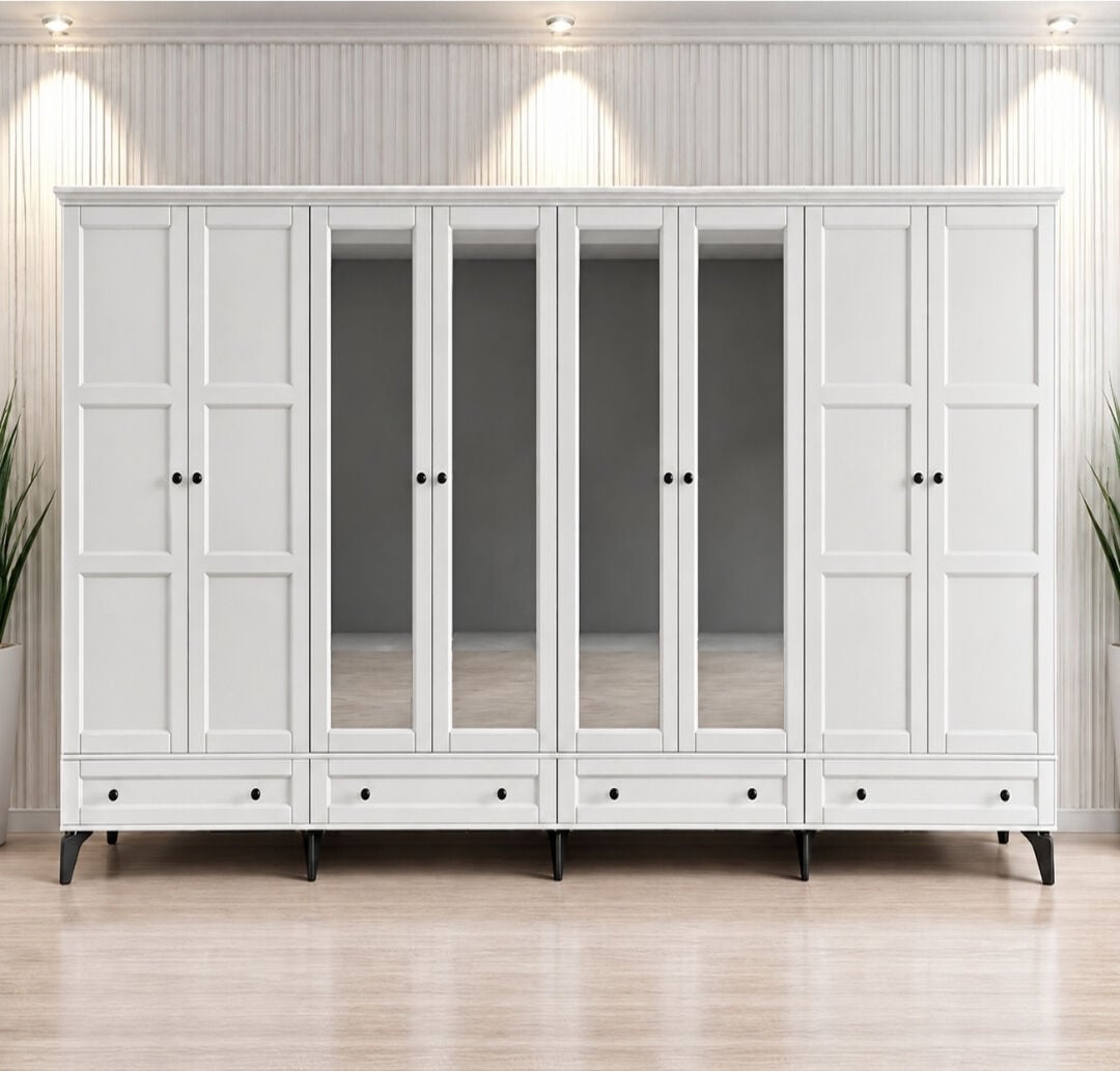 Miracool Karin 8 Kapaklı Dolap / Gardrop / Beyaz / Tamamen MDF