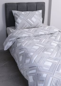 Tek Kişilik Nevresim Takımı Çizgili / Nevresim + Lastikli Çarşaf + Yastık Kılıfı Gri