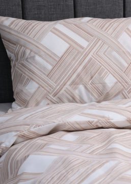 Tek Kişilik Nevresim Takımı Çizgili / Nevresim + Lastikli Çarşaf + Yastık Kılıfı Bej