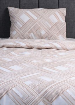 Tek Kişilik Nevresim Takımı Çizgili / Nevresim + Lastikli Çarşaf + Yastık Kılıfı Bej