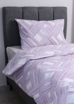 Tek Kişilik Nevresim Takımı Çizgili / Nevresim + Lastikli Çarşaf + Yastık Kılıfı Lila