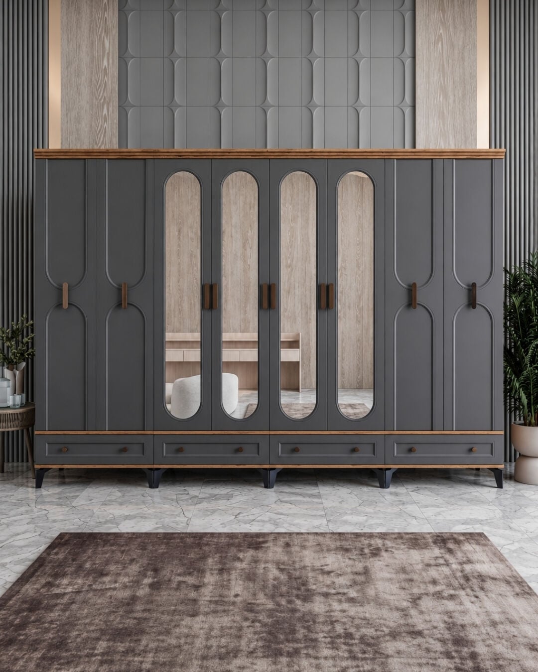 Miracool Loren 8 Kapaklı Dolap / Gardrop / Çam Antrasit / Tamamen MDF
