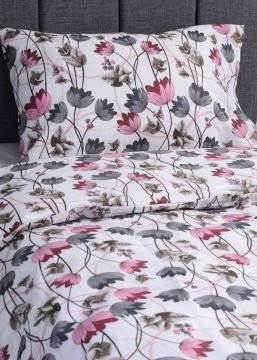 Tek Kişilik Nevresim Takımı Çiçekli / Nevresim + Lastikli Çarşaf + Yastık Kılıfı Pembe-Çiçekli