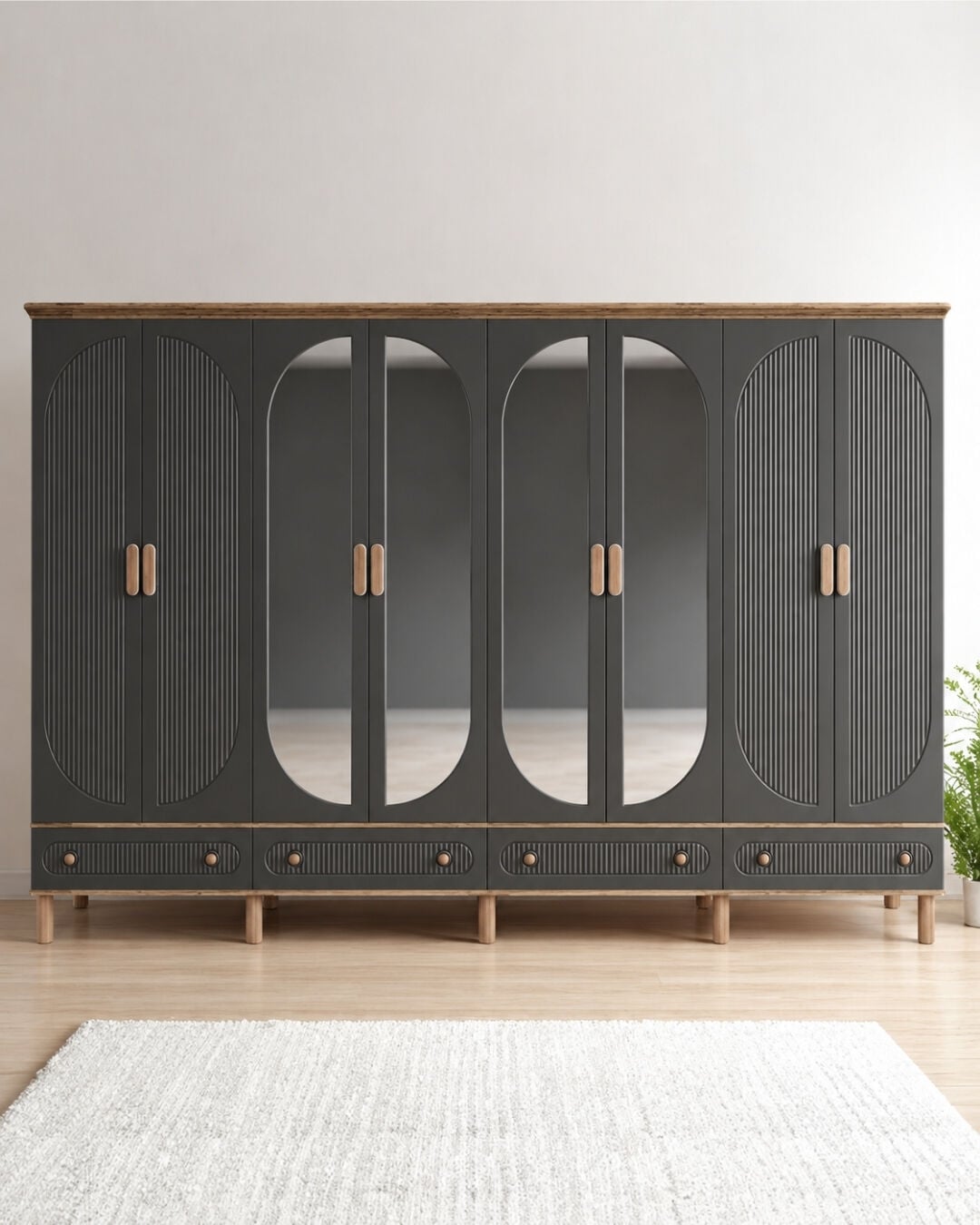 Miracool Milen 8 Kapaklı Dolap / Gardrop / Çam-Antrasit / Tamamen MDF