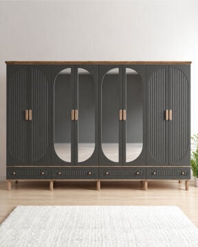 Miracool Milen 8 Kapaklı Dolap / Gardrop / Çam-Antrasit / Tamamen MDF