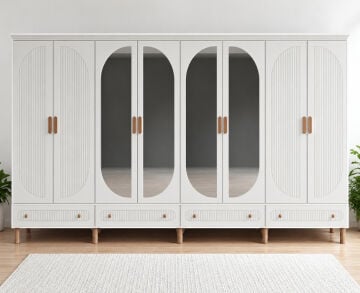 Miracool Milen 8 Kapaklı Dolap / Gardrop / Beyaz / Tamamen MDF