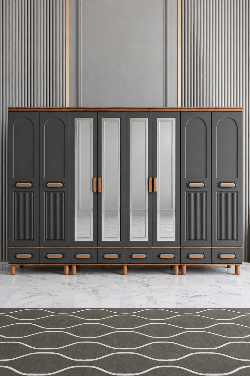 Miracool Otto 8 Kapaklı Dolap / Gardrop / Çam-Antrasit / Tamamen MDF