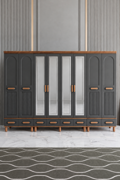 Miracool Otto 8 Kapaklı Dolap / Gardrop / Çam-Antrasit / Tamamen MDF
