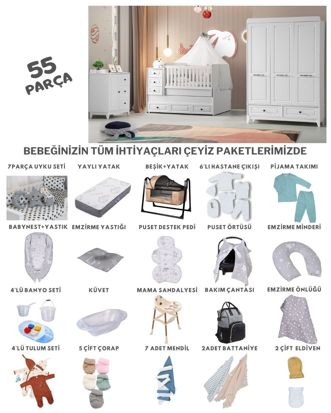 Polo Büyüyen Beşikli Bebek Çeyiz Paketi