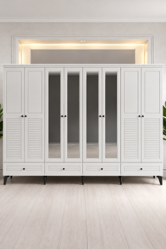 Miracool Panjur 8 Kapaklı Dolap / Gardrop / Beyaz / Tamamen MDF
